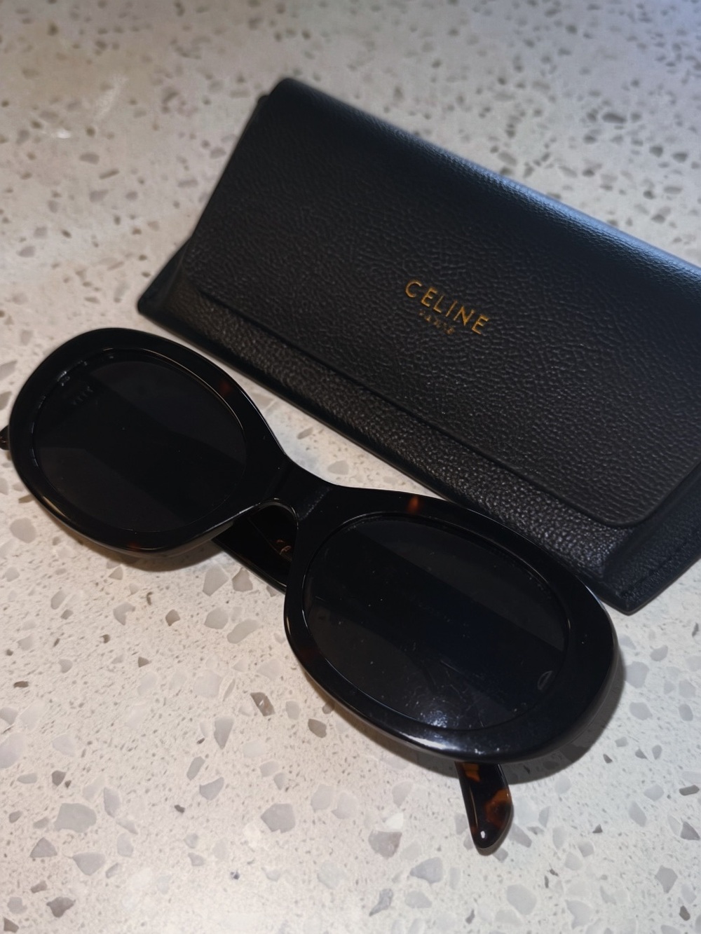 Celine Tortoiseshell and Black Sunglasses with Gold Triomphe Detail - Picture 2 of 3